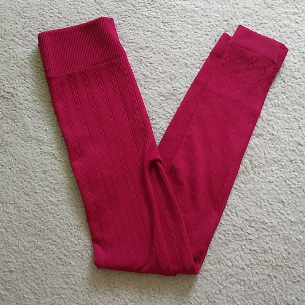 Red Textured Fleece Lined Leggings NWOT